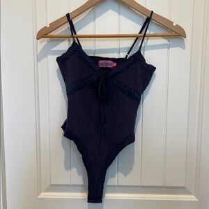 Edikted Blue Bodysuit with Spaghetti Straps and Tie Detail